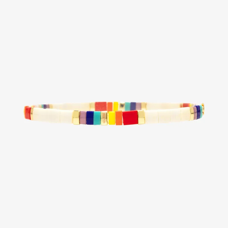 Rainbow Tile Bead Stretch Bracelet sold by Pura Vida