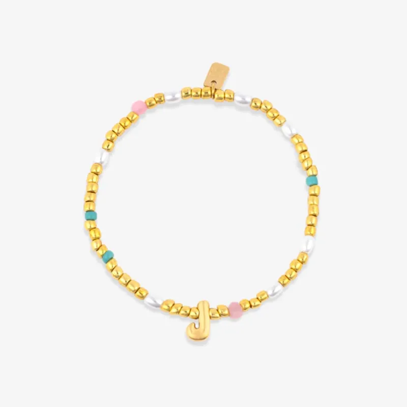 Initial Pearl & Seed Bead Stretch Bracelet sold by Pura Vida