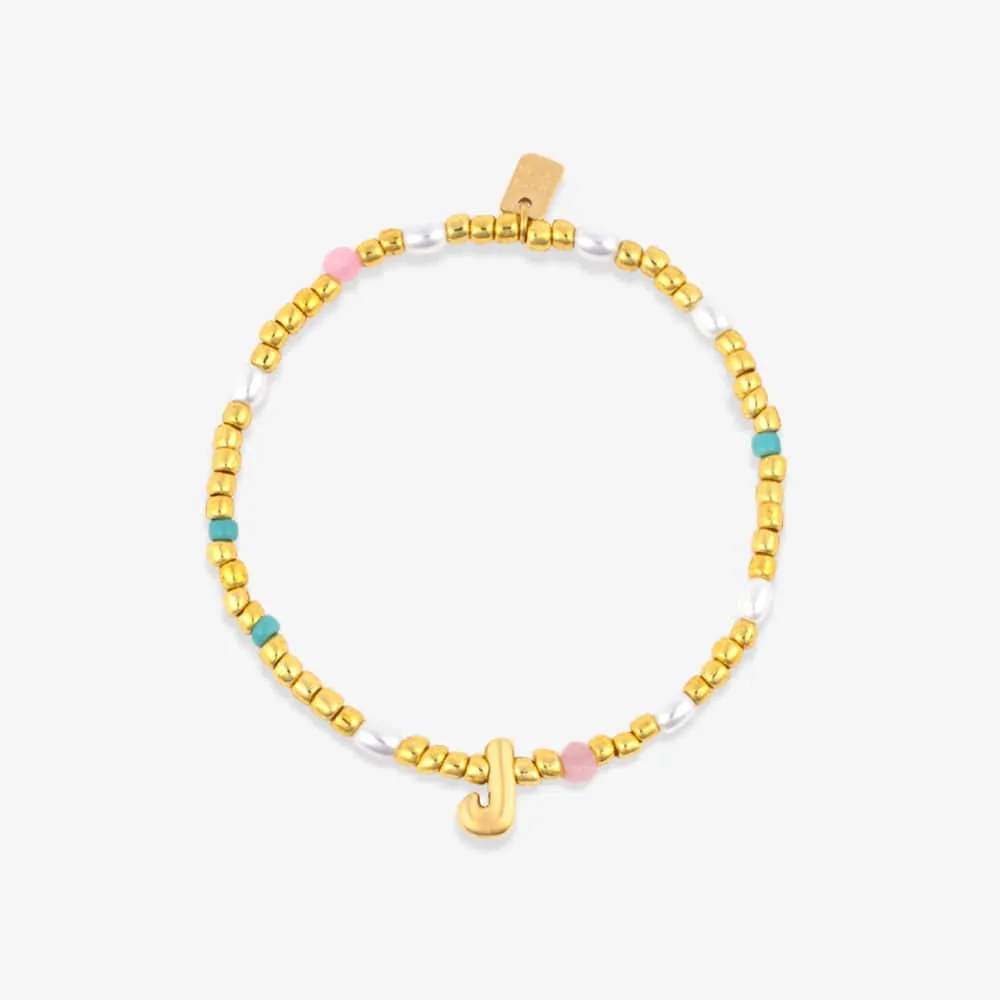Initial Pearl & Seed Bead Stretch Bracelet sold by Pura Vida