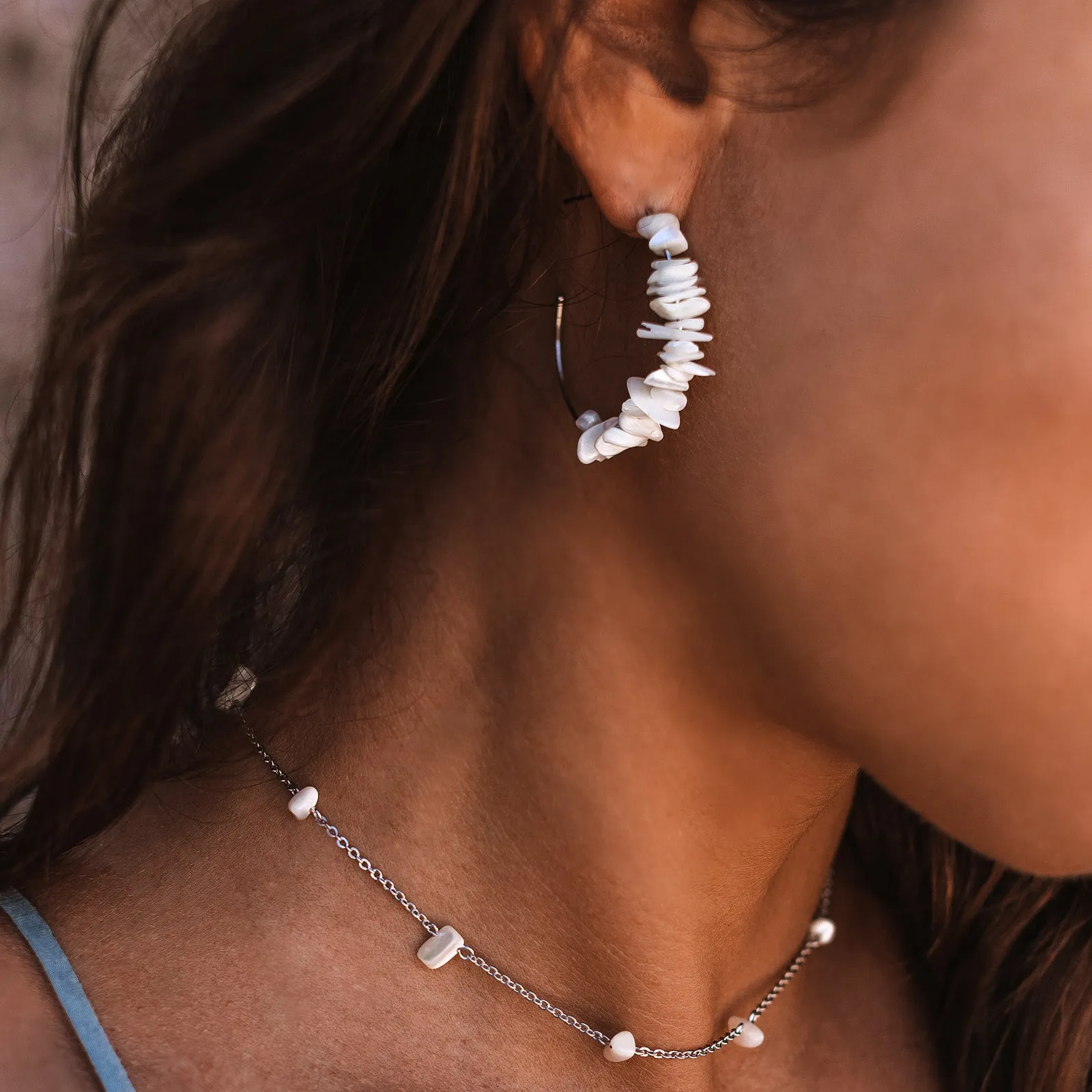 Mother of Pearl Chip Hoop Earrings sold by Pura Vida product image thumbnail 4