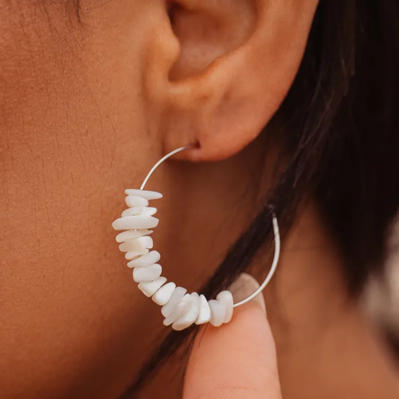 Mother of Pearl Chip Hoop Earrings sold by Pura Vida