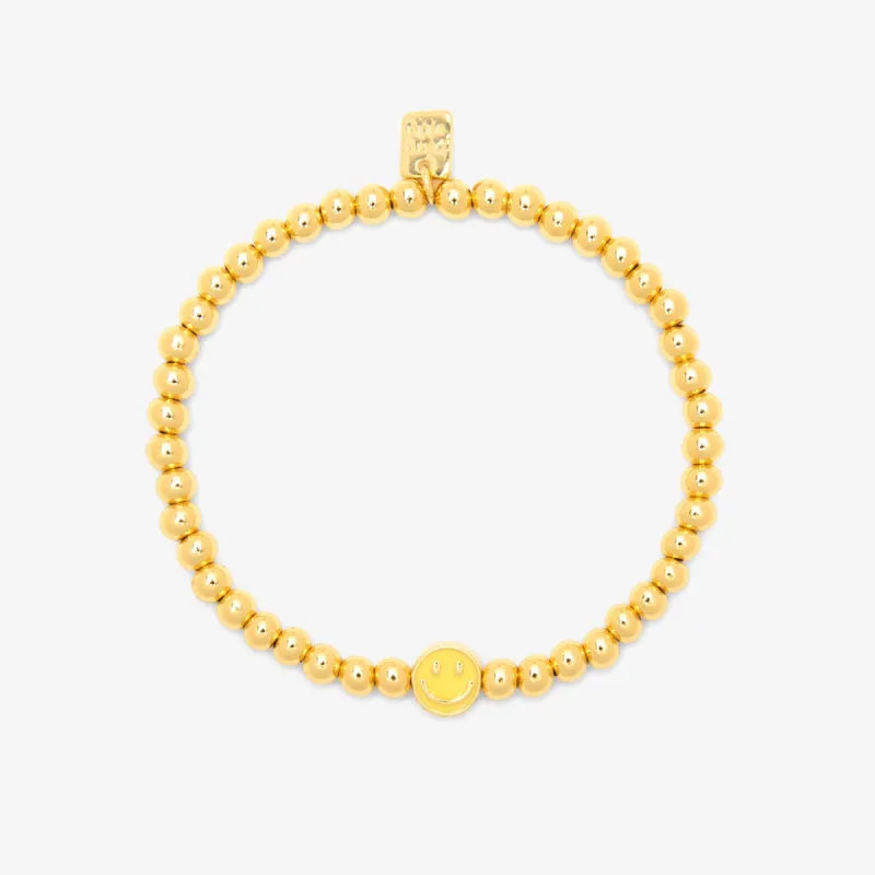 Happy Face Gold Bead Stretch Bracelet sold by Pura Vida