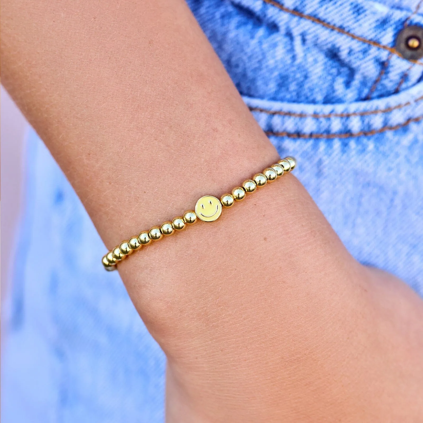 Happy Face Gold Bead Stretch Bracelet sold by Pura Vida product image thumbnail 2