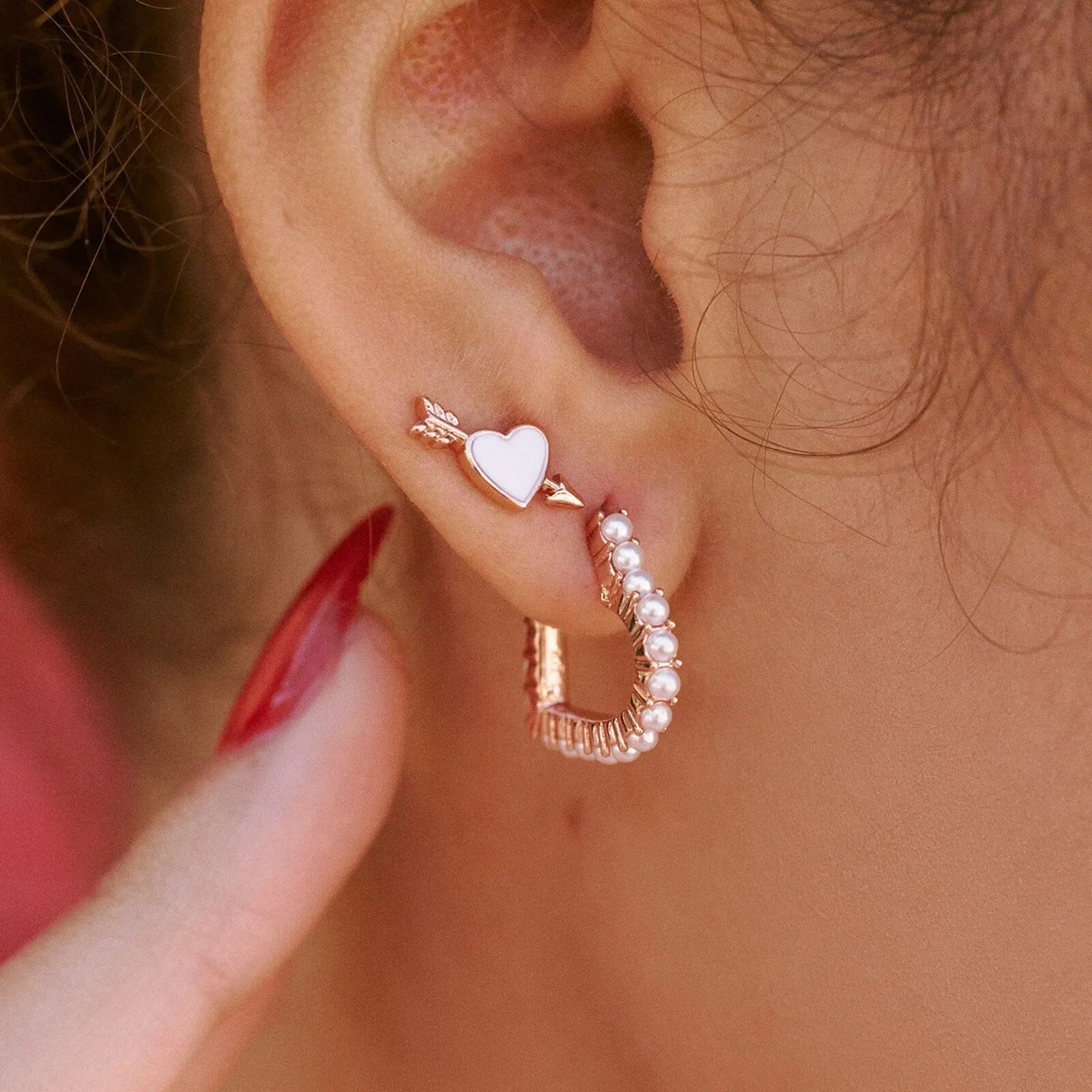 Pavé Pearl Heart Hoop Earrings sold by Pura Vida product image thumbnail 5
