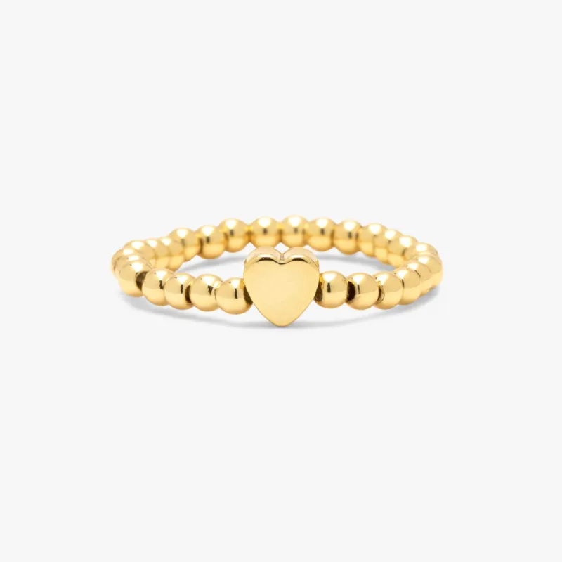 Gold Heart Bead Stretch Ring sold by Pura Vida