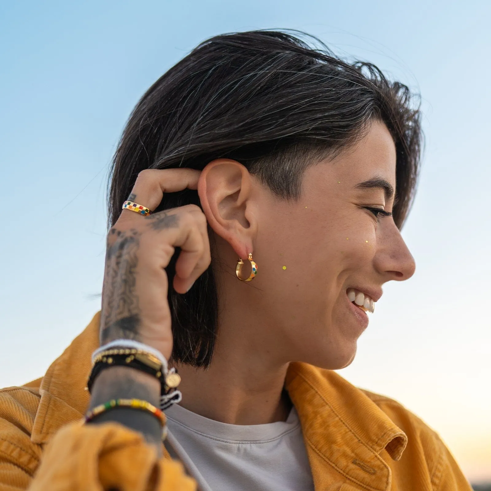 Rainbow Checkerboard Hoop Earrings sold by Pura Vida product image thumbnail 3
