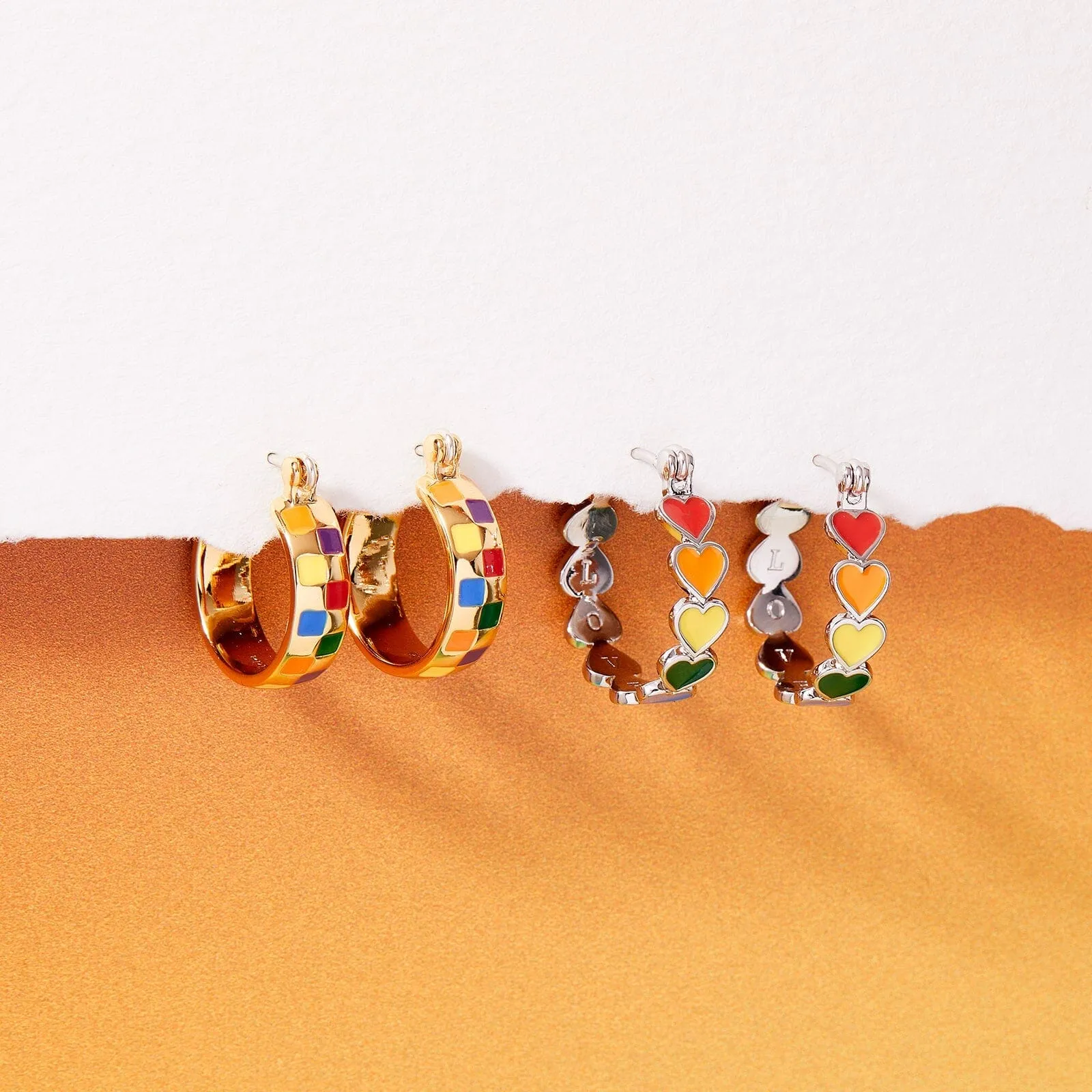 Rainbow Checkerboard Hoop Earrings sold by Pura Vida product image thumbnail 5