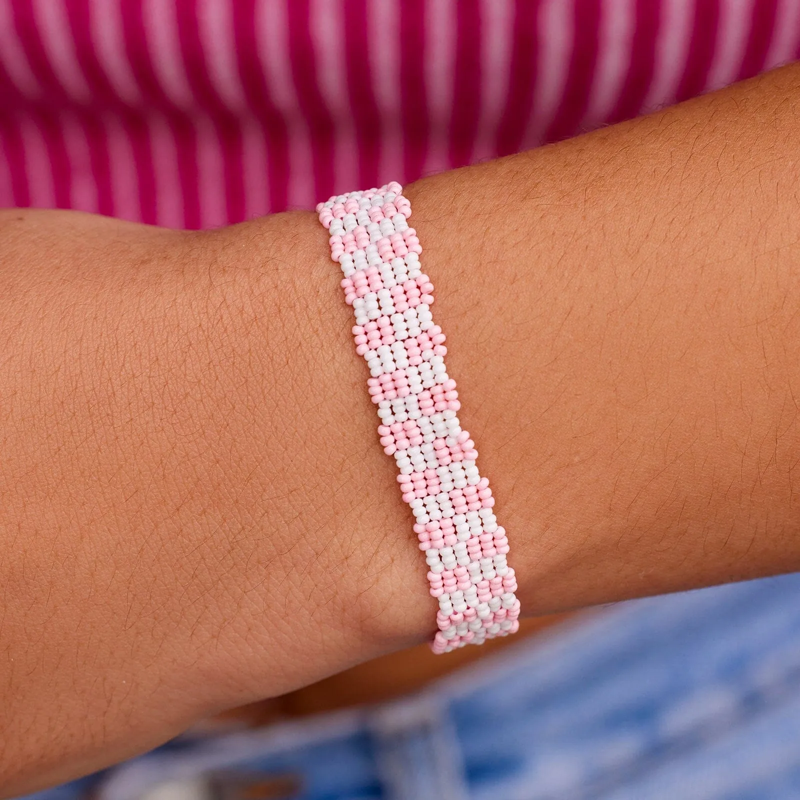 Pink Woven Seed Bead Checkerboard Bracelet sold by Pura Vida product image thumbnail 2