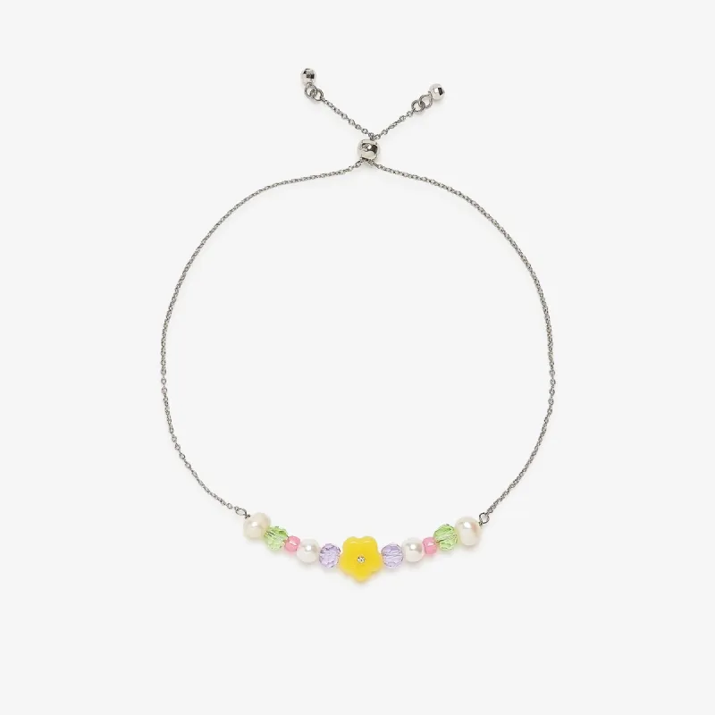 Resin Flower & Mixed Seed Bead Slider Bracelet sold by Pura Vida