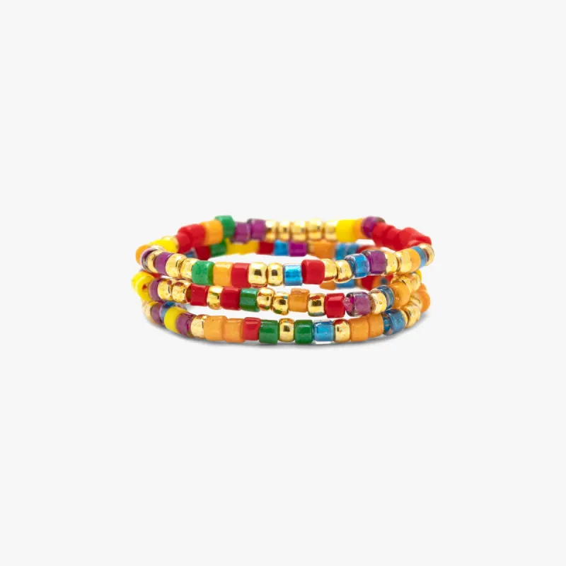 Rainbow Bead Stretch Ring 3 Pack sold by Pura Vida