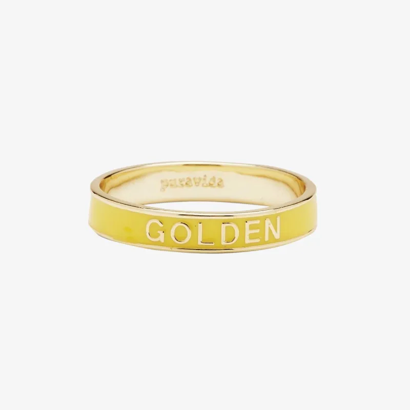 Golden Enamel Word Ring sold by Pura Vida