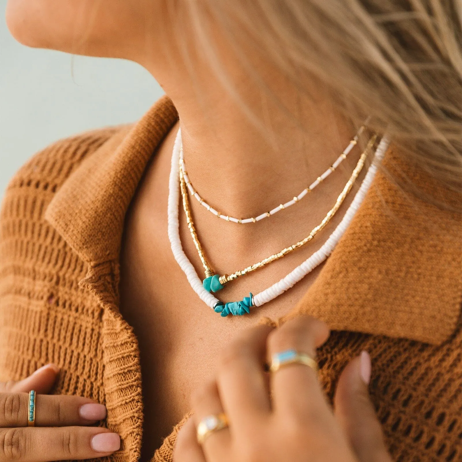 Puka Shell & Turquoise Chip Choker sold by Pura Vida product image thumbnail 5