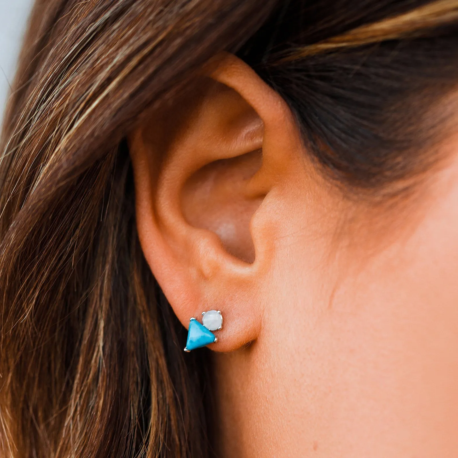Turquoise & Moonstone Stud Earrings sold by Pura Vida product image thumbnail 3