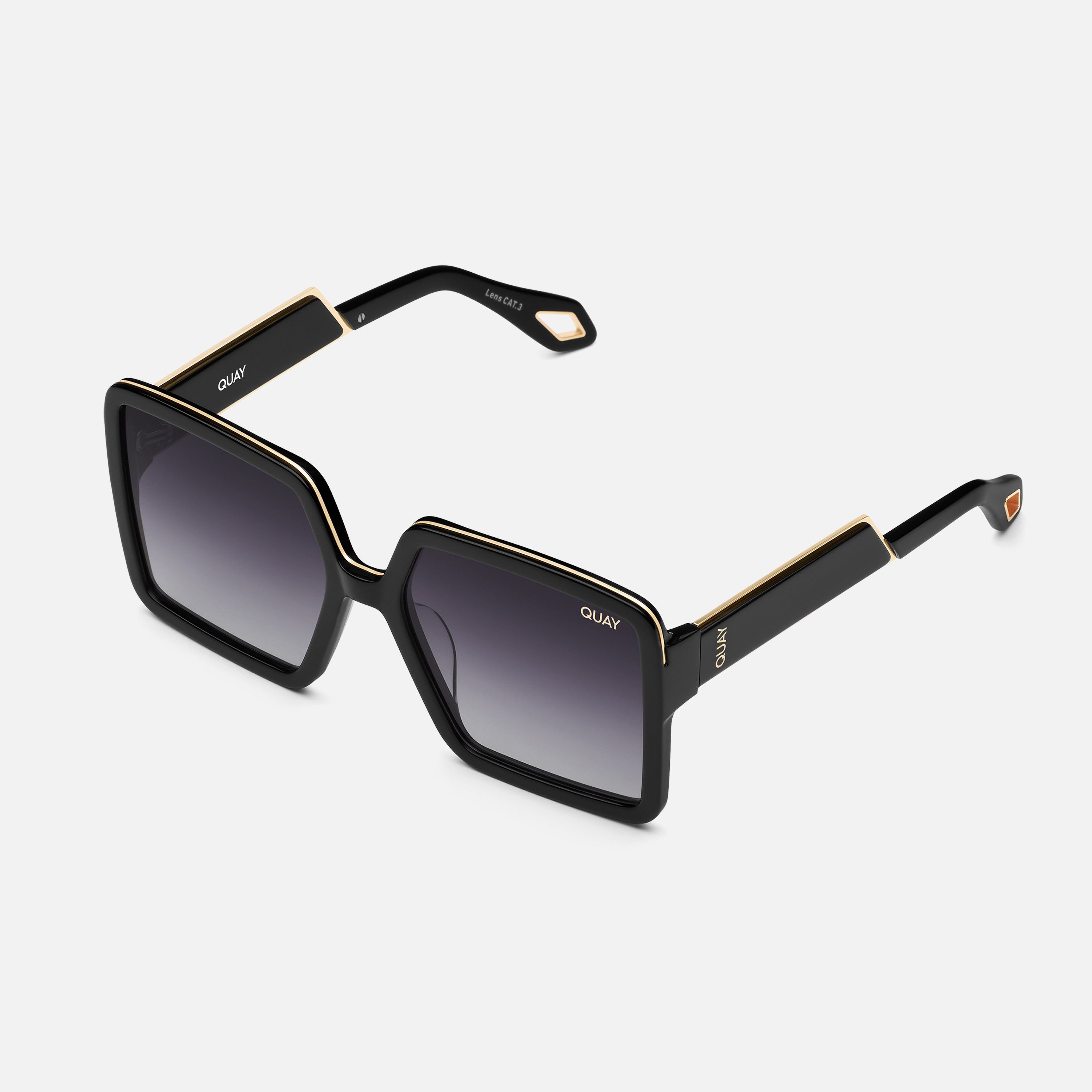 Quay Women’s Black & Gold “Almost Ready” Square Frame Polarized Sunglasses Introducing Quay main image 2