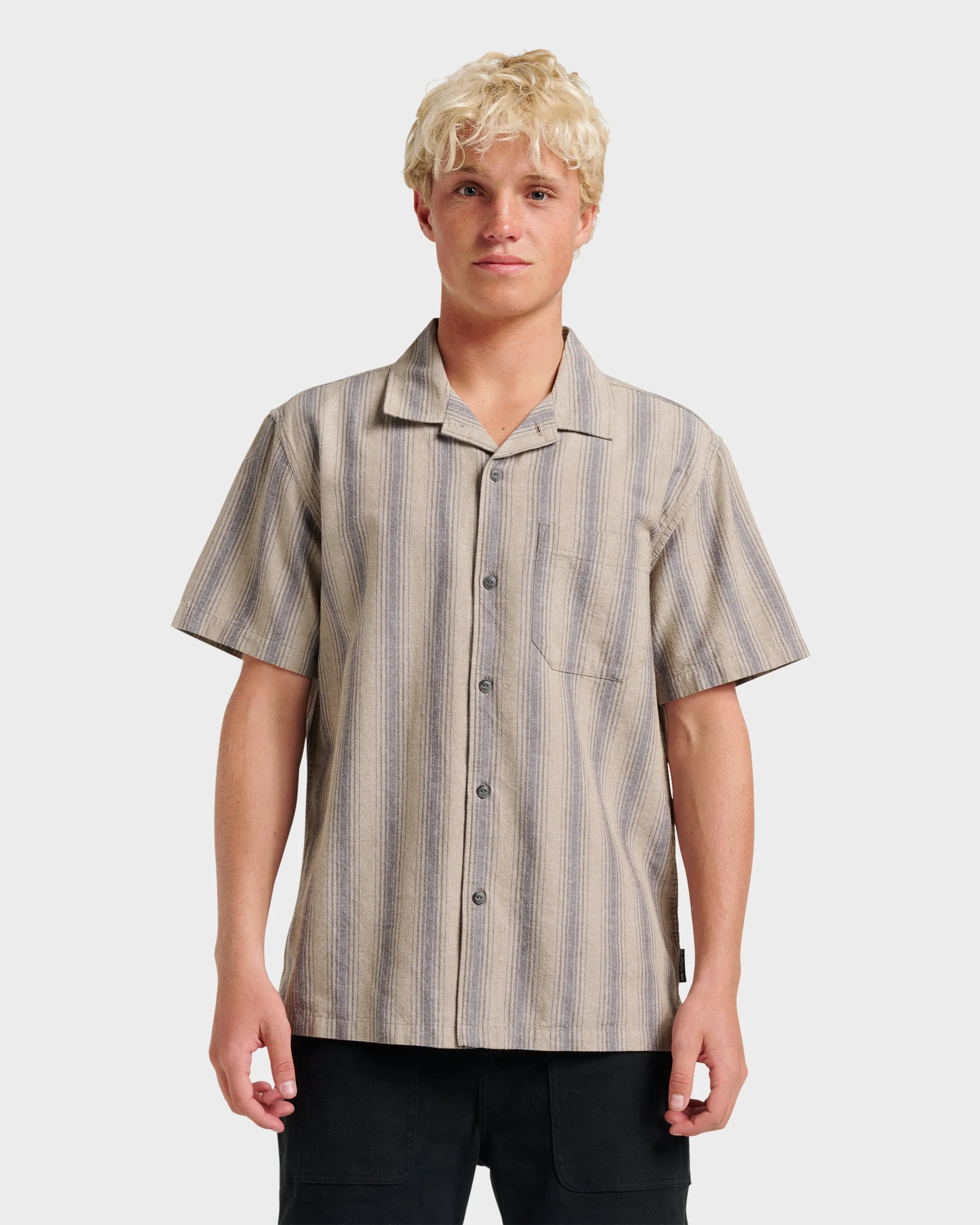 Oxford Stripe Casual Short Sleeve Shirt - Fallen Rock sold by Quiksilver