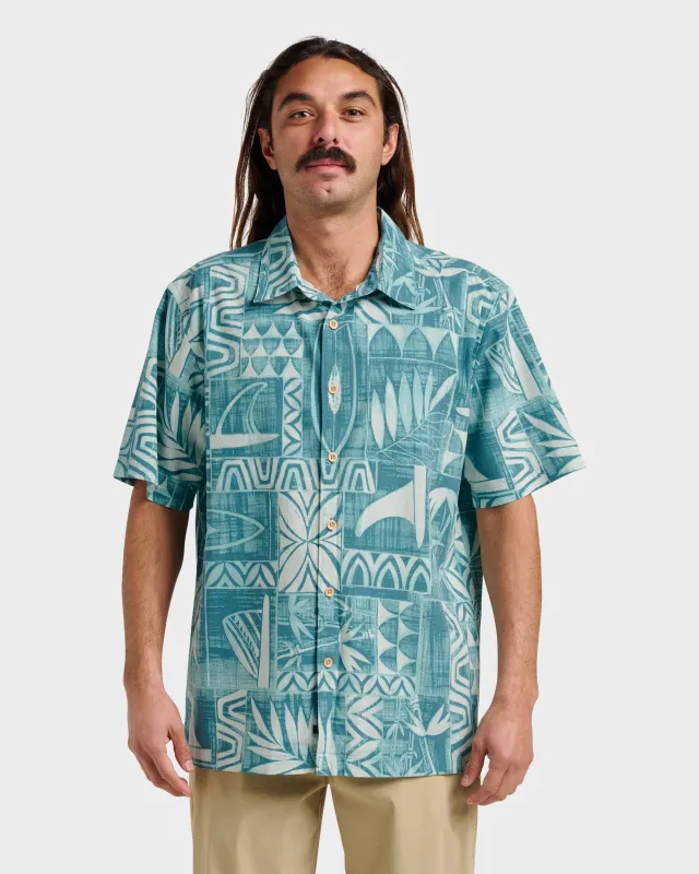 Waterman Talk Story Short Sleeve Shirt - Aqua Sea sold by Quiksilver