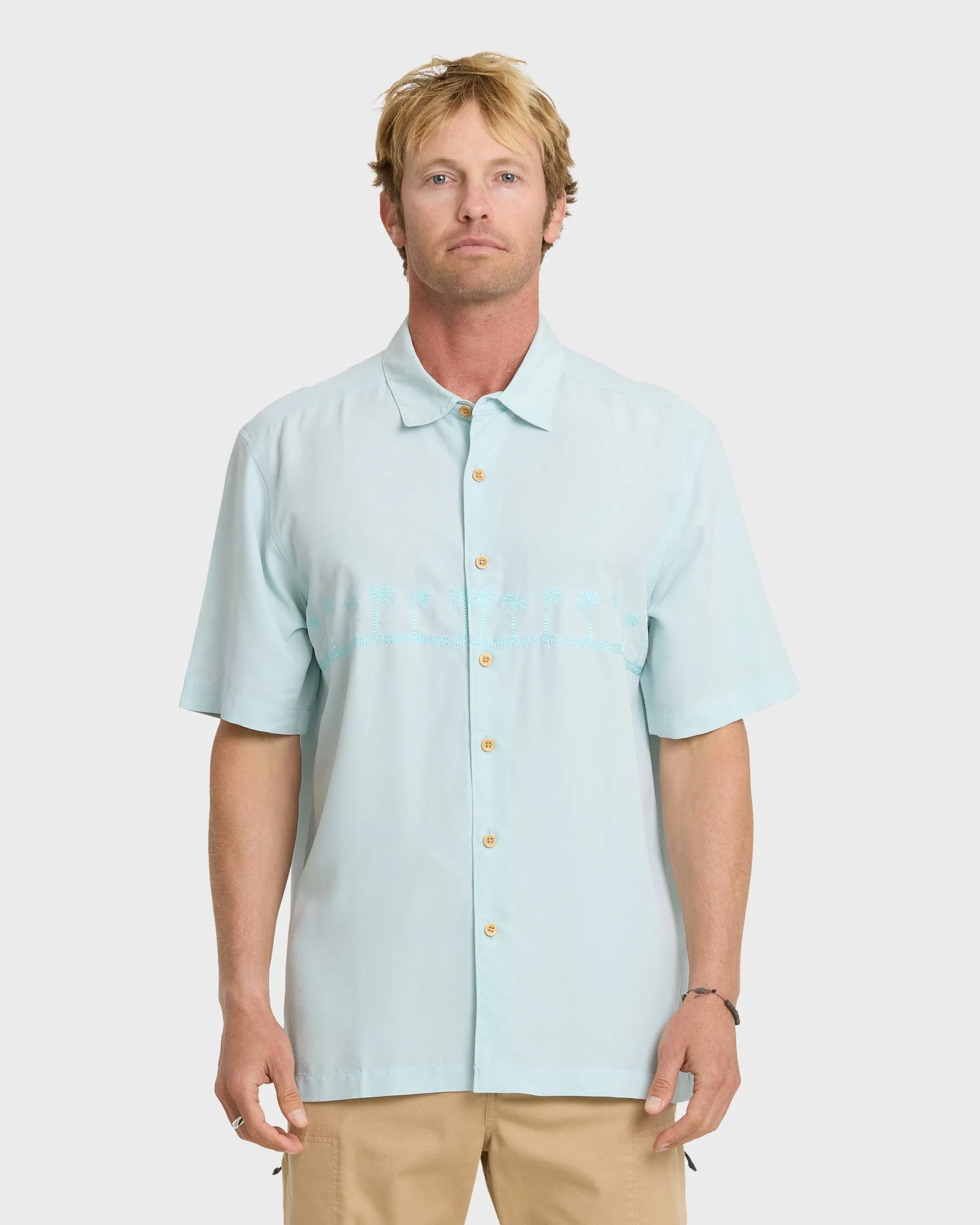 Waterman Tahiti Palms Premium Anti-Wrinkle Shirt - Cool Blue sold by Quiksilver