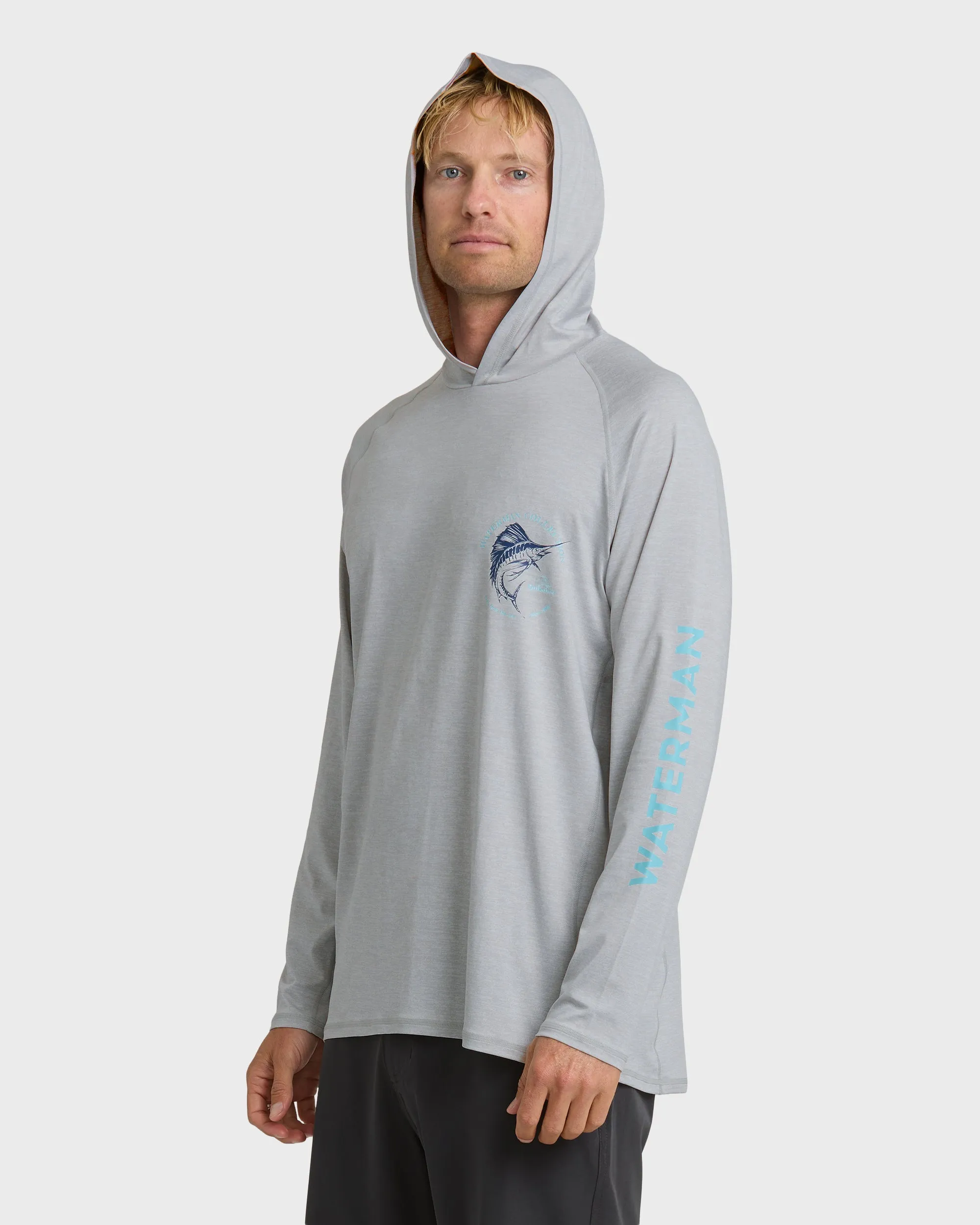 Waterman Marley Hooded Long Sleeve UPF 50 Surf Shirt - Light Grey Hth sold by Quiksilver product image thumbnail 4