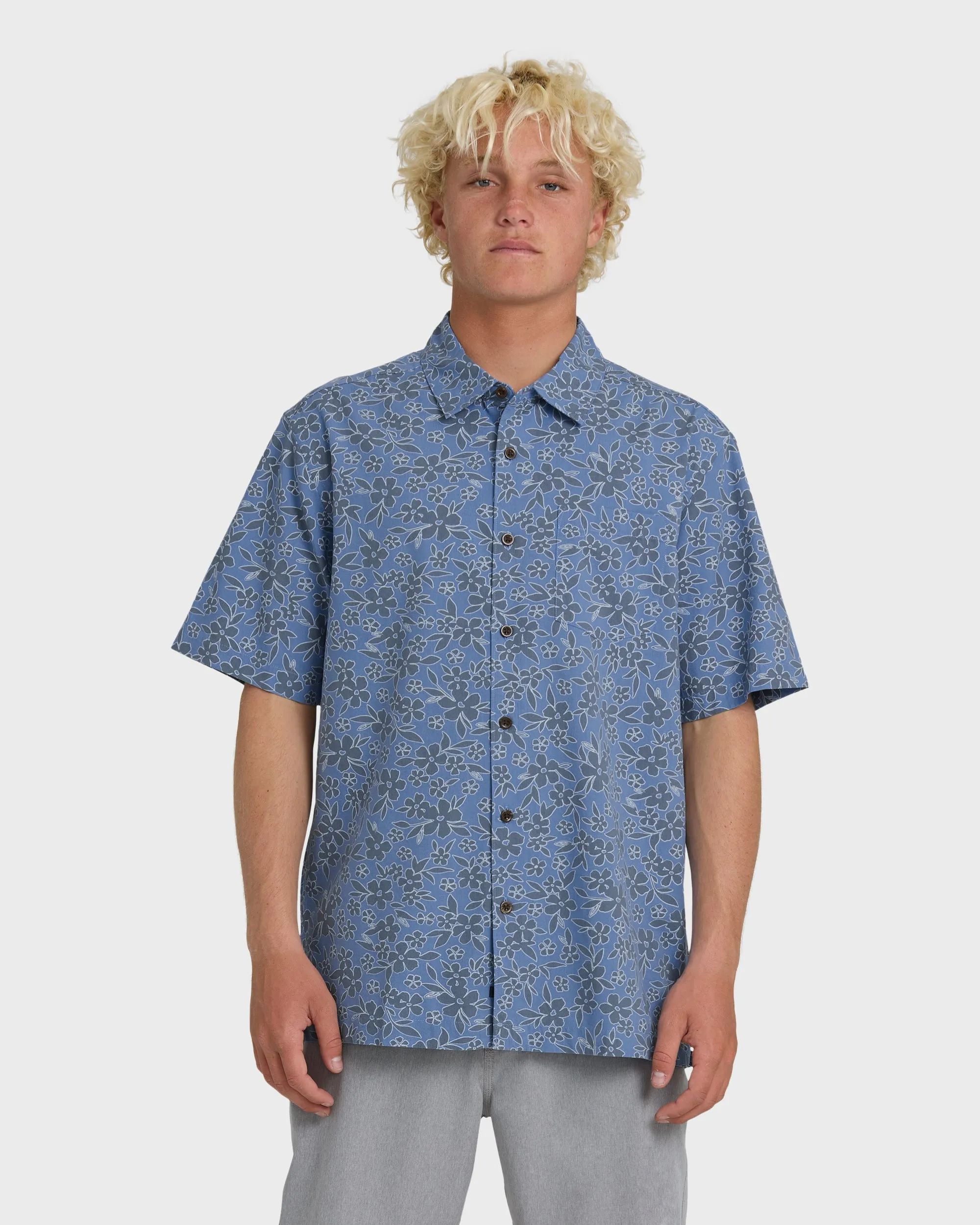 Waterman Flower Field Short Sleeve Shirt - Blue Shadow sold by Quiksilver