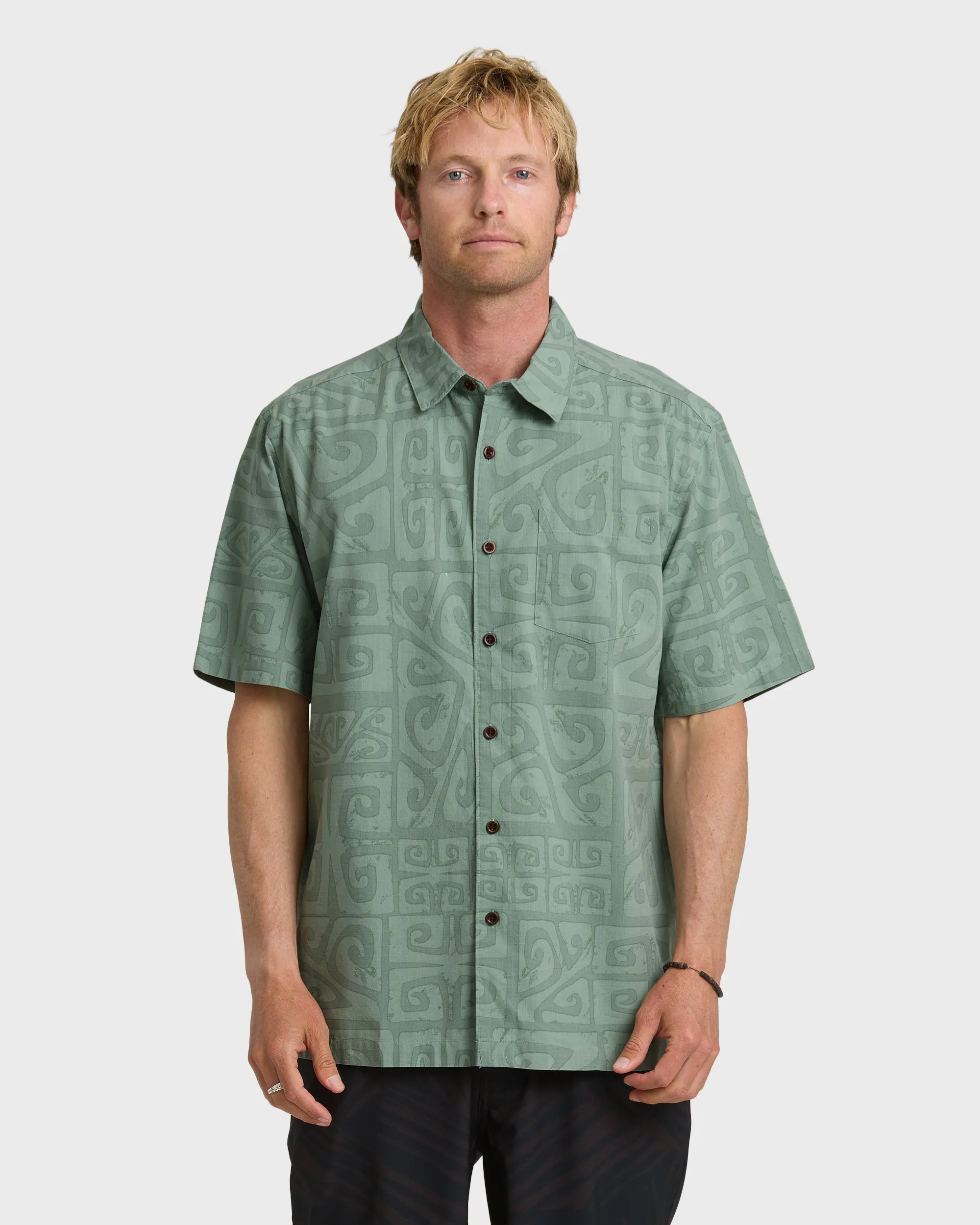 Waterman Tiki Beach Short Sleeve Shirt - Lily Pad sold by Quiksilver
