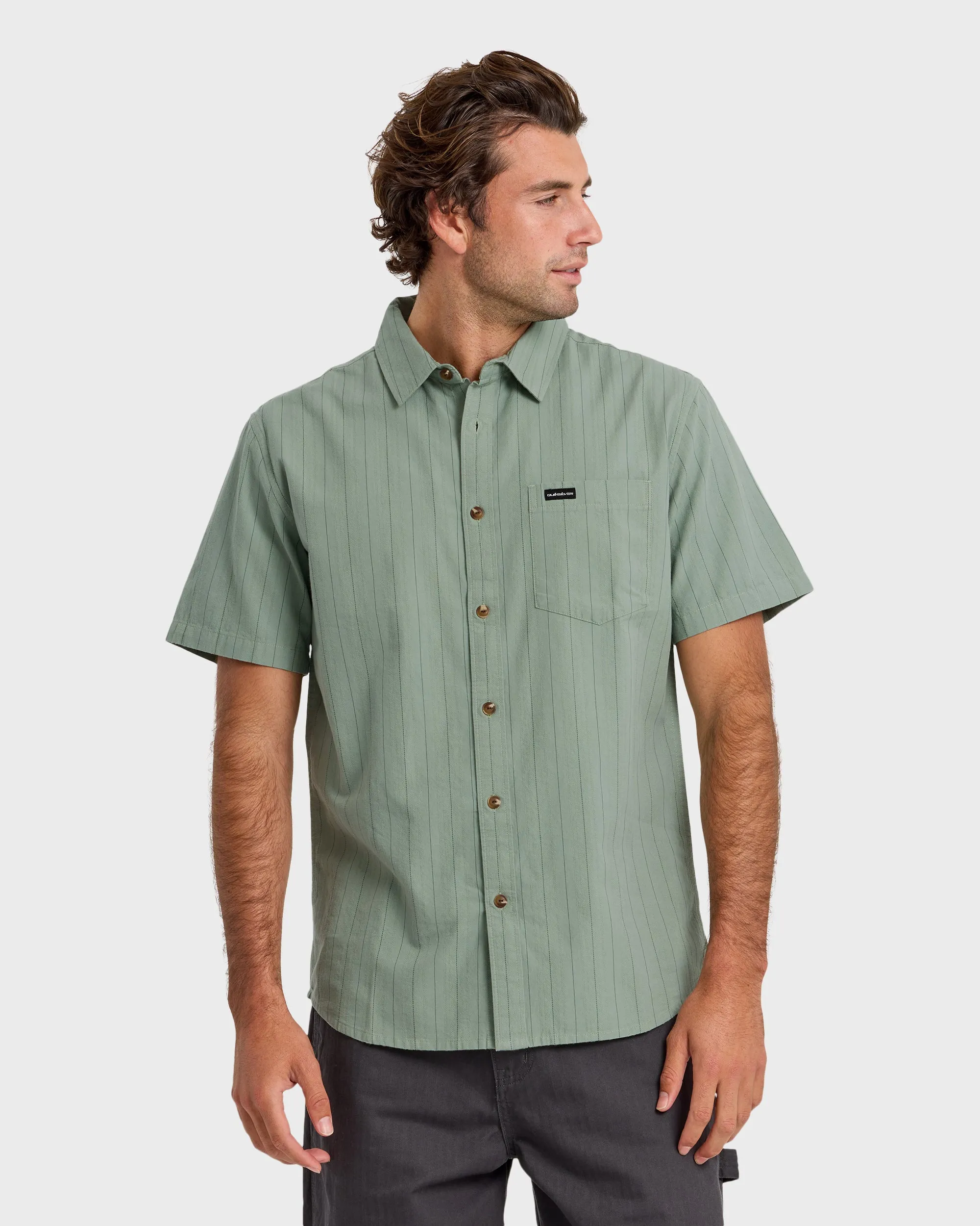 Dobby Stripe Classic Short Sleeve Shirt - Lily Pad sold by Quiksilver