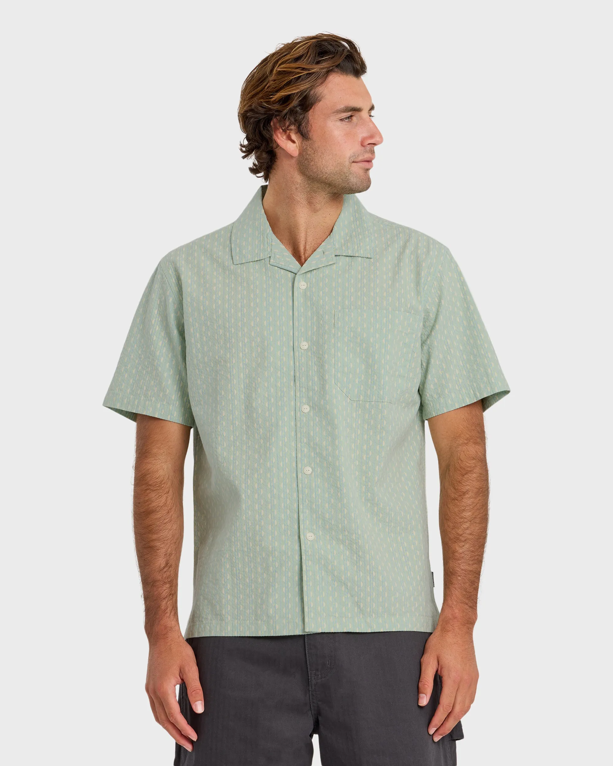 Horizons Casual Seersucker Short Sleeve Shirt - Blue Haze sold by Quiksilver