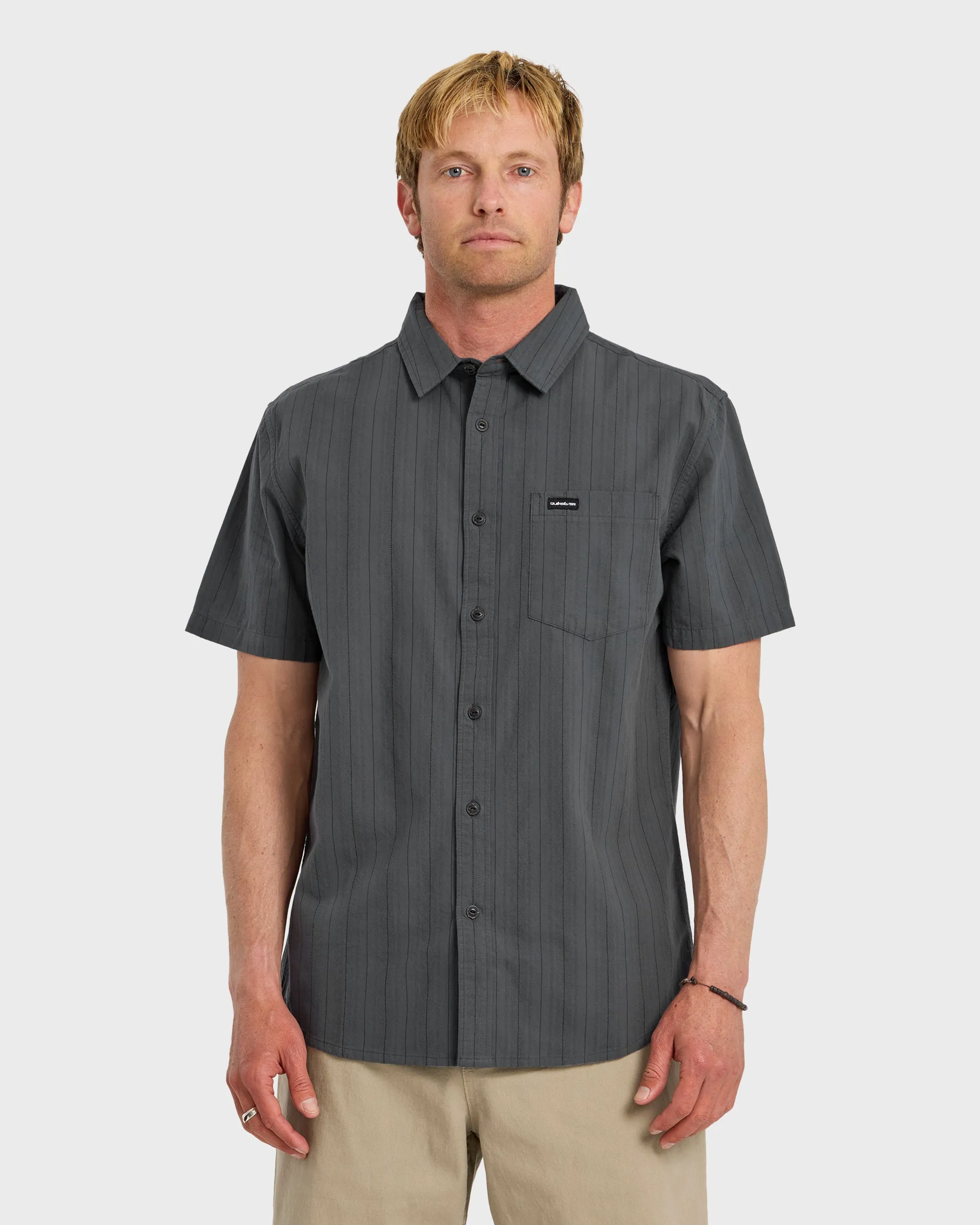Dobby Stripe Classic Short Sleeve Shirt - Iron Gate sold by Quiksilver