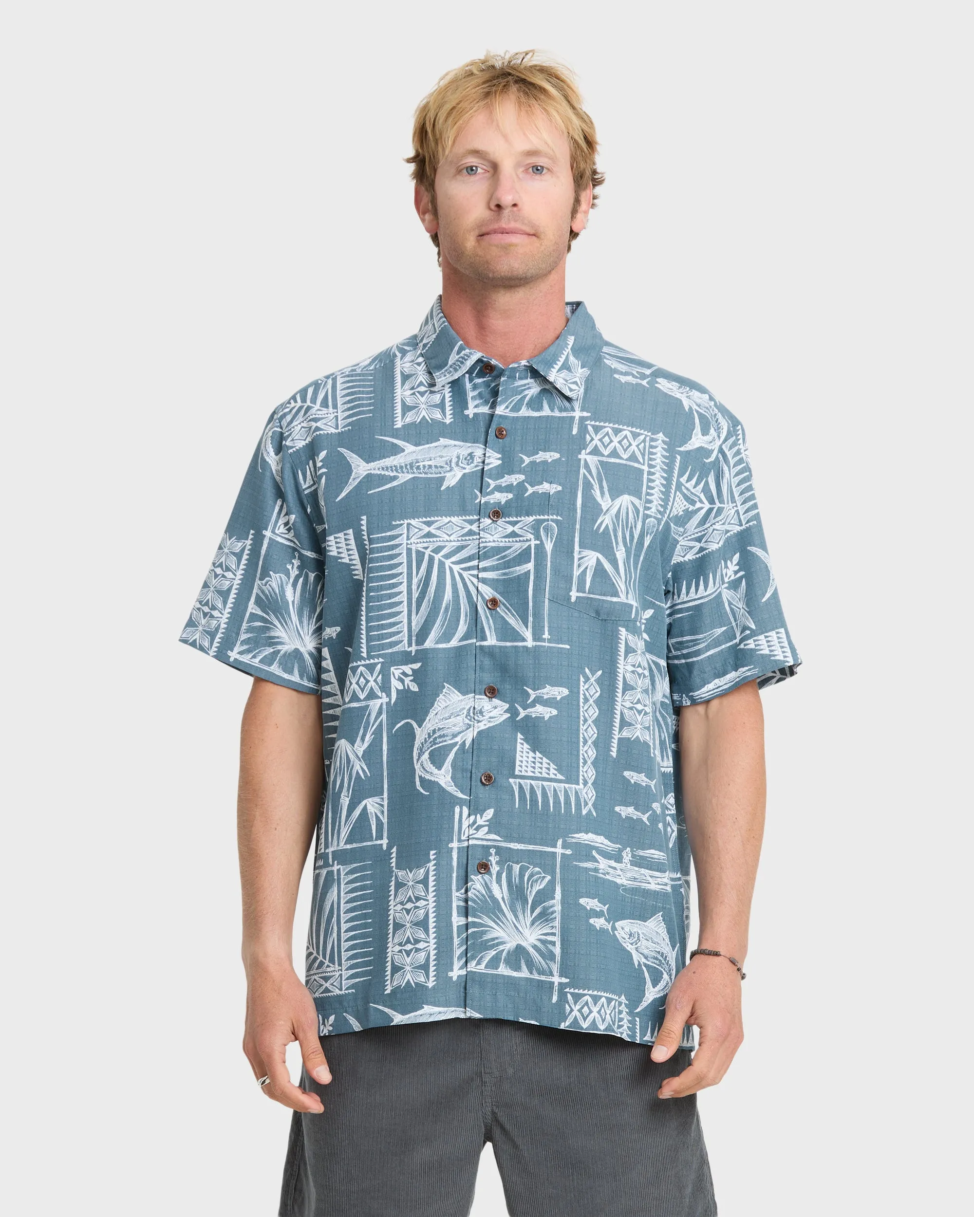 Waterman Paradise Bay Short Sleeve Woven Shirt - Real Teal sold by Quiksilver