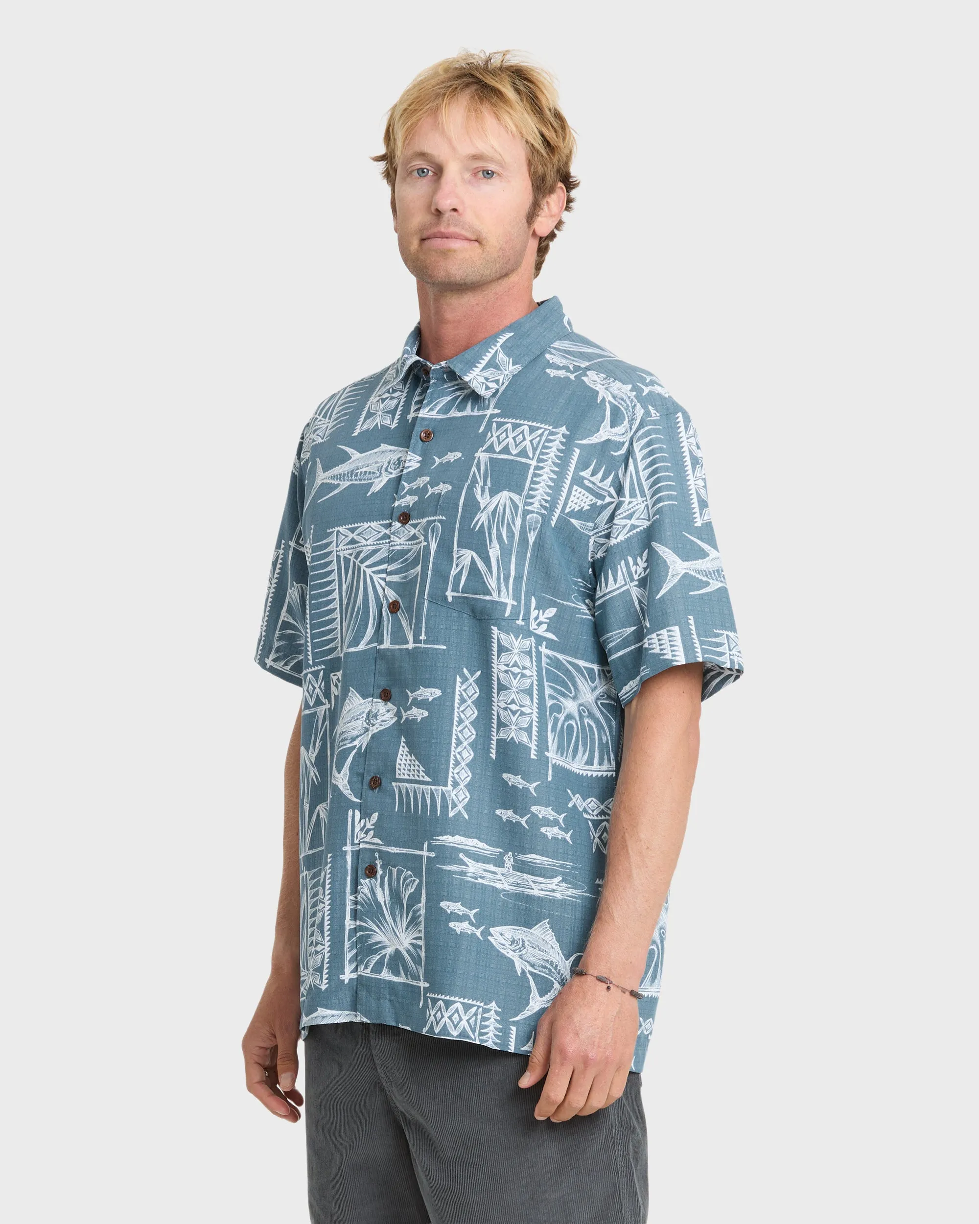 Waterman Paradise Bay Short Sleeve Woven Shirt - Real Teal sold by Quiksilver product image thumbnail 3