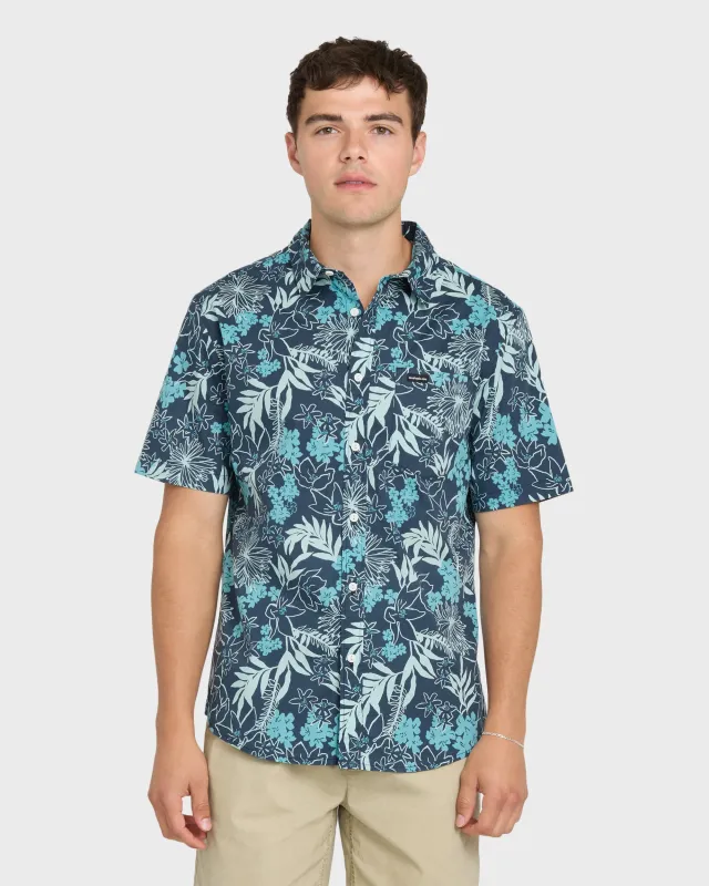 Jetty Bloom Classic Stretch Short Sleeve Woven Shirt - Dark Denim made by Quiksilver