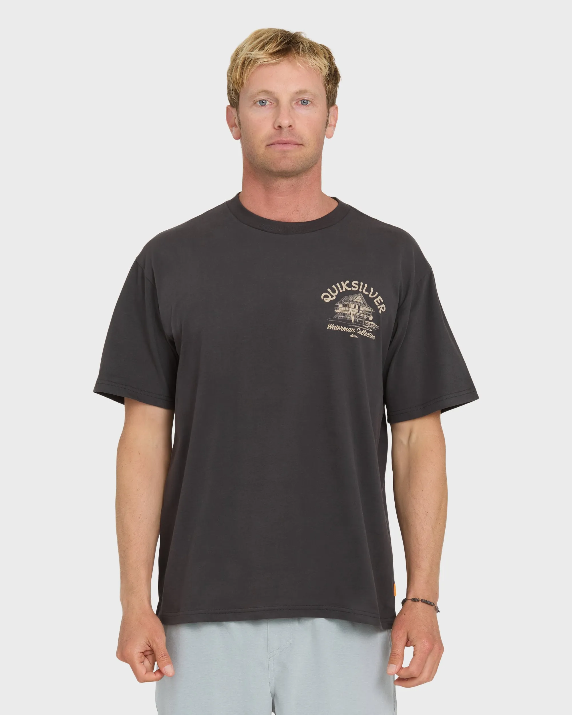 Waterman Tiki Hut Short Sleeve Cotton T-Shirt - Phantom sold by Quiksilver