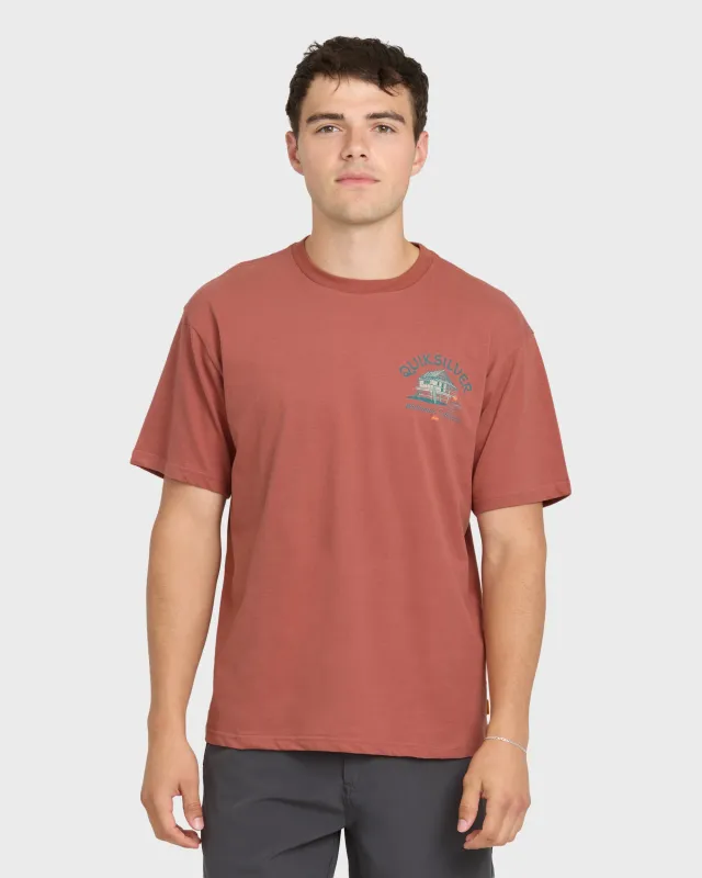 Waterman Tiki Hut Short Sleeve Cotton T-Shirt - Marsala made by Quiksilver