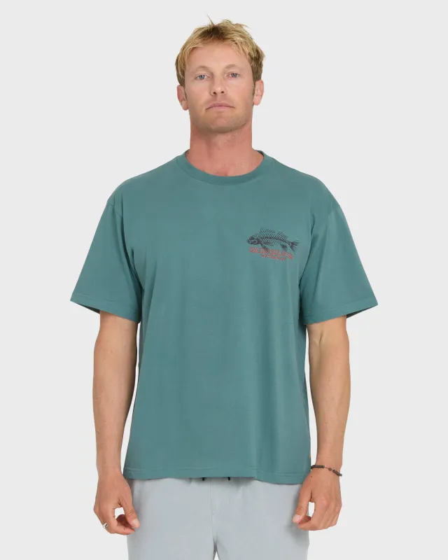Waterman Fish Bones Short Sleeve Cotton T-Shirt - North Atlantic made by Quiksilver