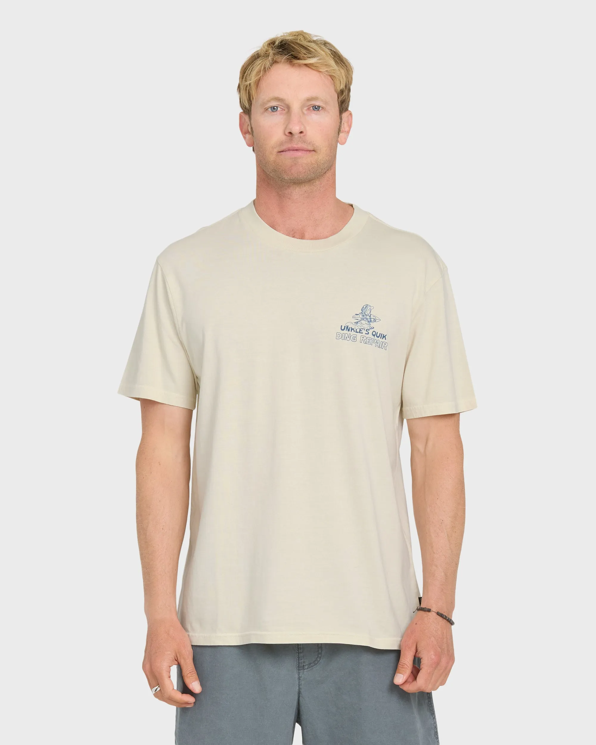 Unkles Ding Repair Pigment Dye Short Sleeve Knit T-Shirt - Silver Birch sold by Quiksilver