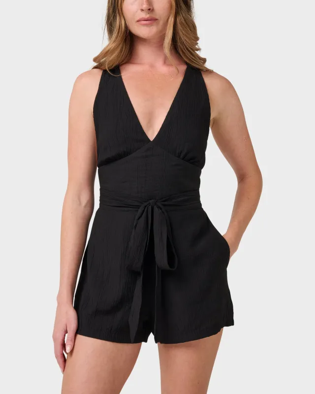 Tezza Solid Textured Tie Romper made by Velocity