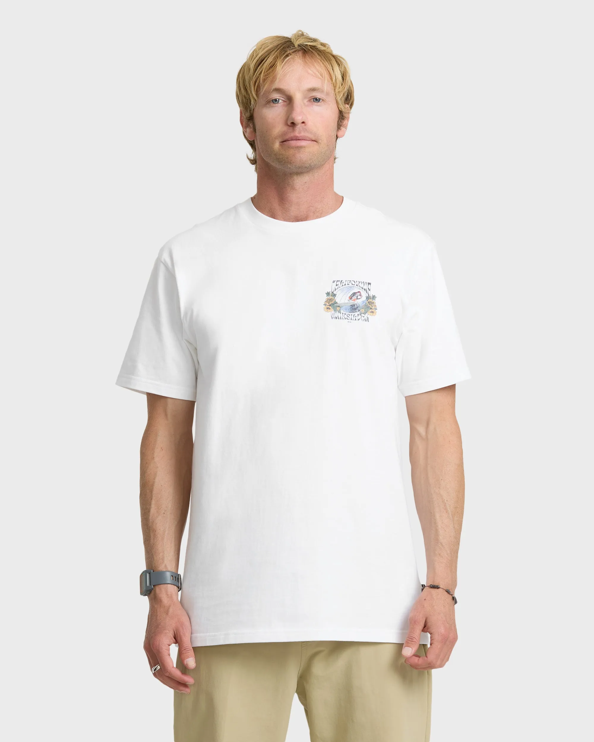Grateful Cali Classic Short Sleeve Knit T-Shirt - White sold by Quiksilver