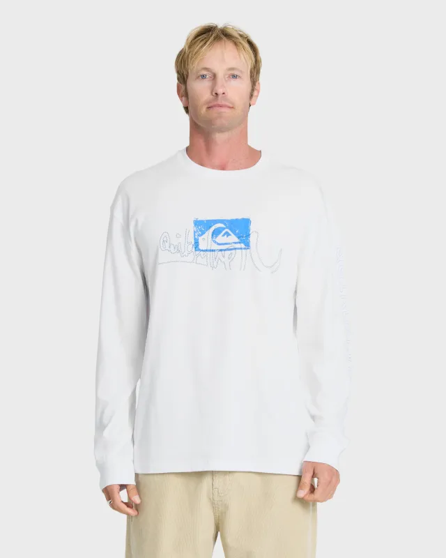 Young Guns Impaired Embellishment Long Sleeve Cotton T-Shirt - White made by Quiksilver