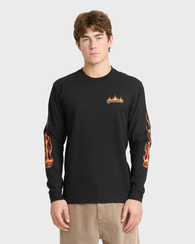 Flame On Long Sleeve Cotton T-Shirt - Black made by Quiksilver