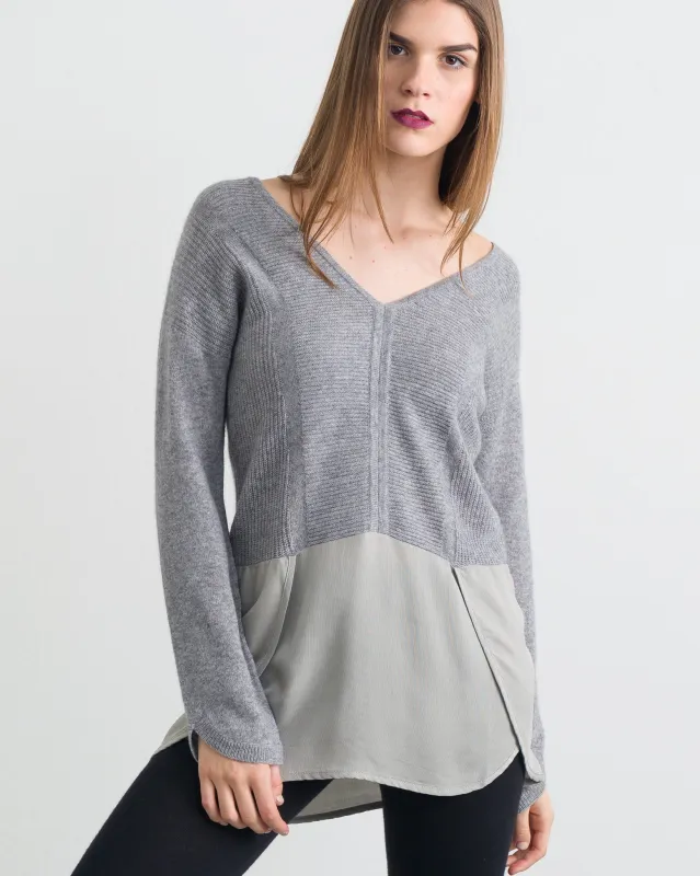 Doriana Mixed Media Double V Pullover sold by Quinn