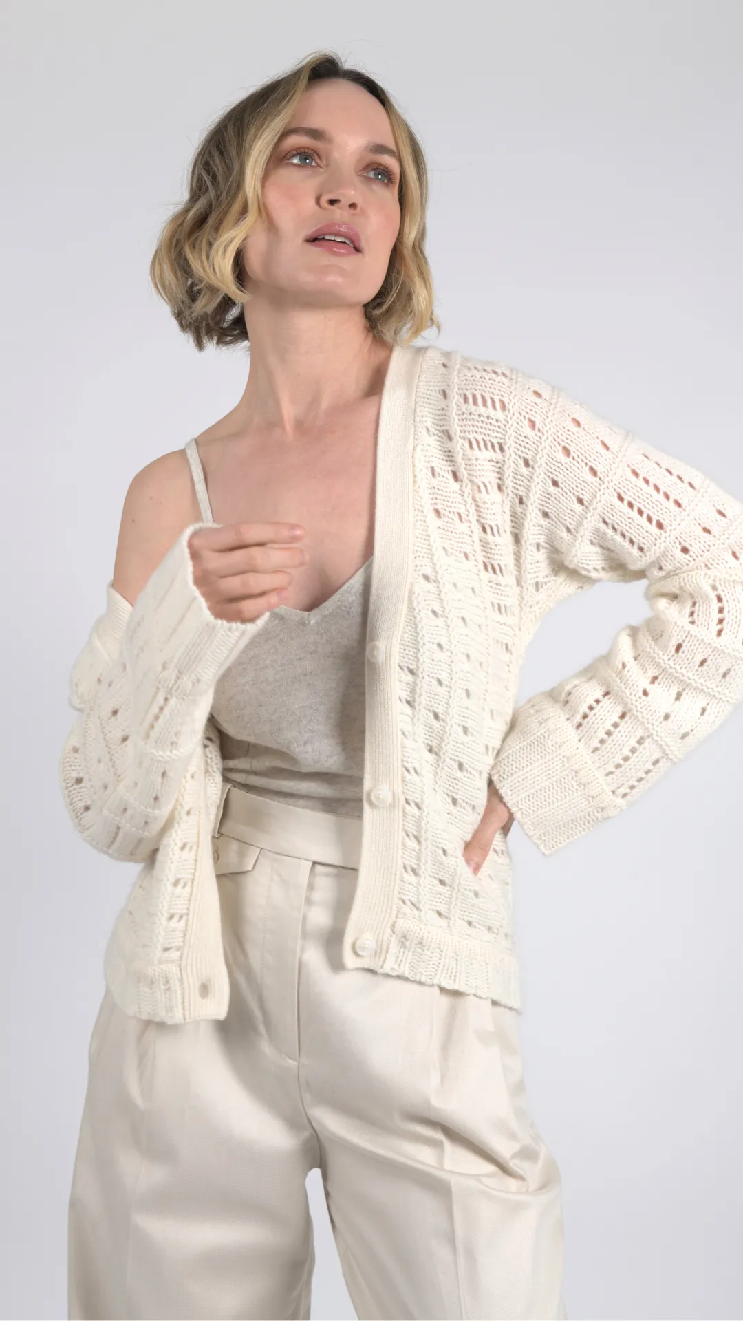 Cashmere Crochet Cardigan sold by Quinn