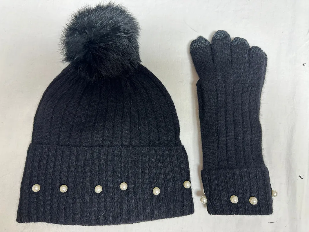 Cashmere Pearl Trim Hat and Glove Set sold by Quinn