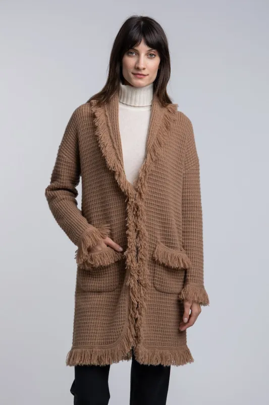 Fringe Trim Cashmere Coatigan sold by Quinn