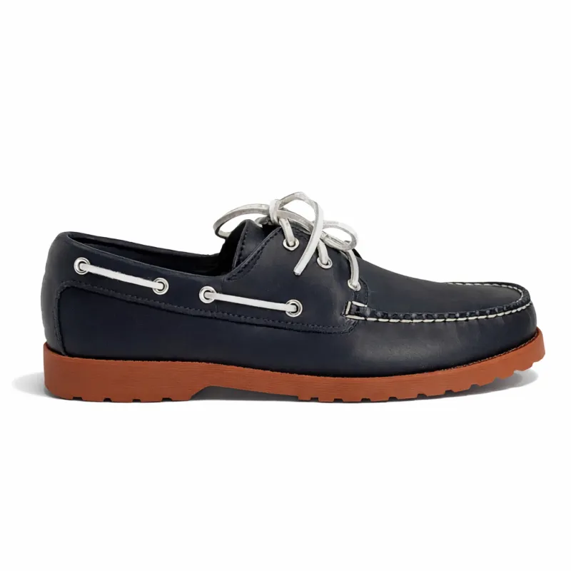 In Stock Men’s Quoddy Head Boat Shoe CL: Navy Brick made by Quoddy