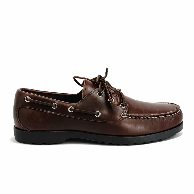 In Stock Men’s Quoddy Head Boat Shoe CL: Brown Charcoal made by Quoddy