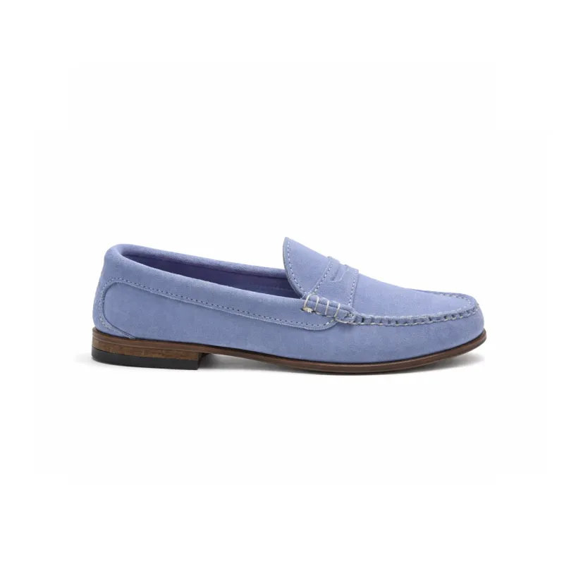 KKB Penny Loafer: Light Blue Pastel Suede made by Quoddy