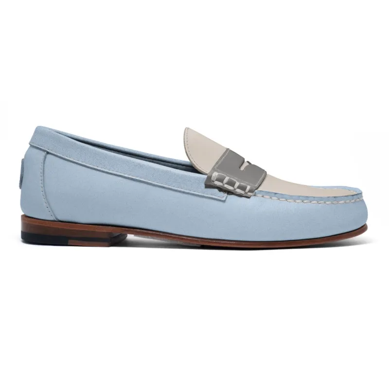 Men's Penny Loafer Classic LE:  Light Blue/Grey/Ivory made by Quoddy
