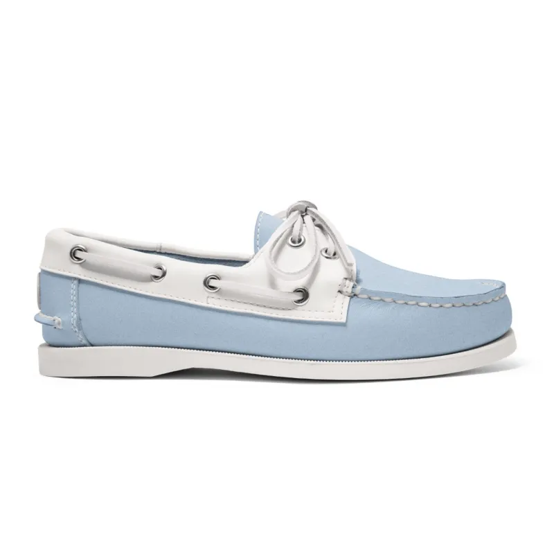 Women's 2 Eyelet LE Boat Shoe: Lt Blue/White made by Quoddy