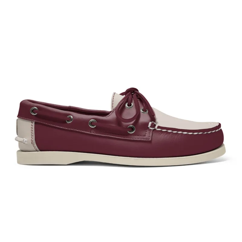 Women's 2 Eyelet LE Boat Shoe: Burgundy/Ivory made by Quoddy