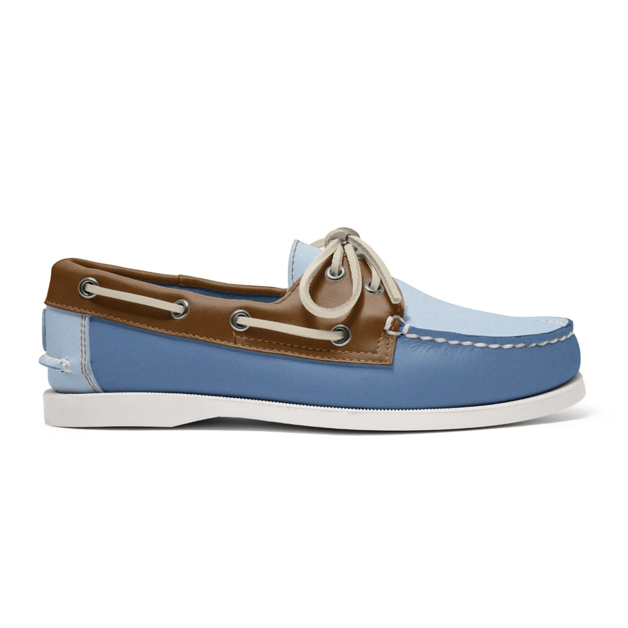Women's 2 Eyelet LE Boat Shoe: Blue/Light Blue/Brown sold by Quoddy