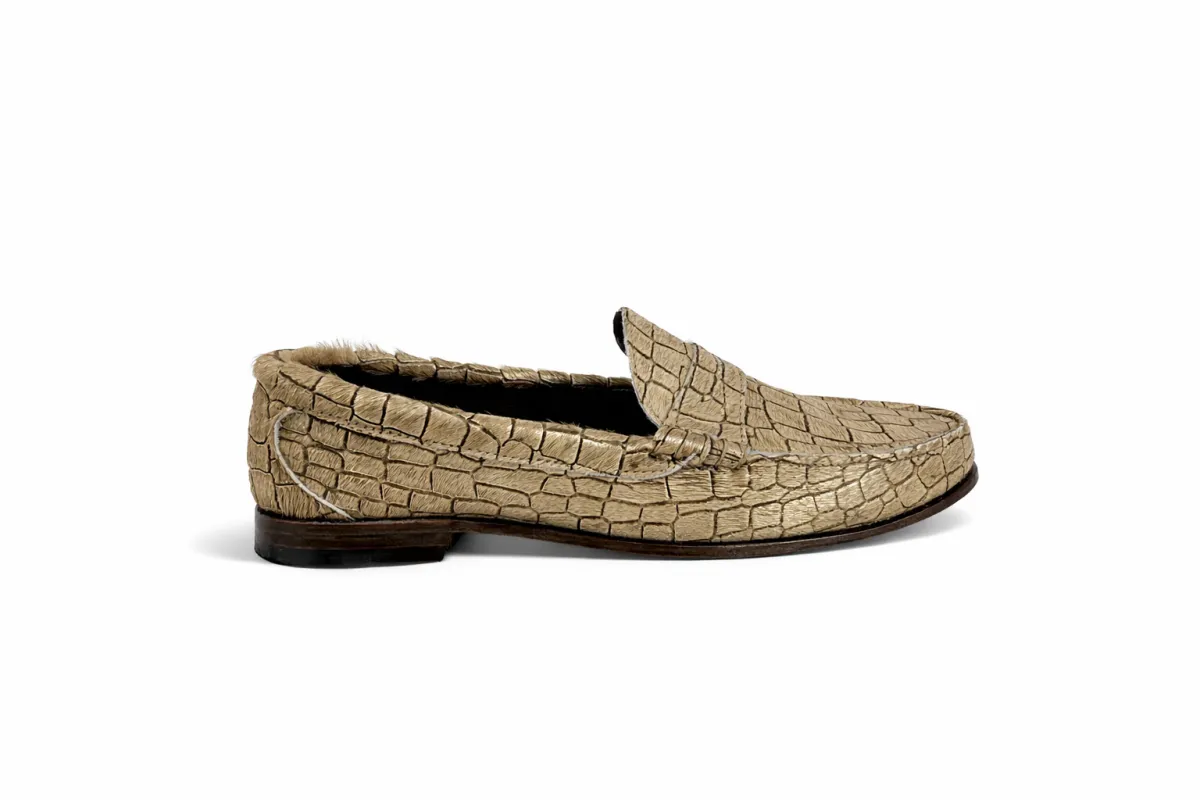 KKB Penny Loafer: Gold Hair-On Leather made by Quoddy